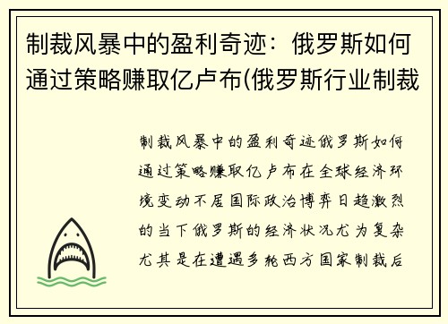 制裁风暴中的盈利奇迹：俄罗斯如何通过策略赚取亿卢布(俄罗斯行业制裁名单)